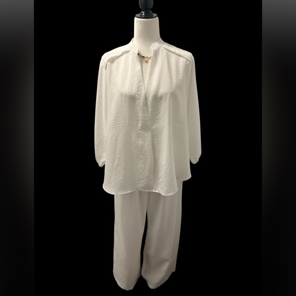 Tops - Soft Linen White Blouse and Pants Coords